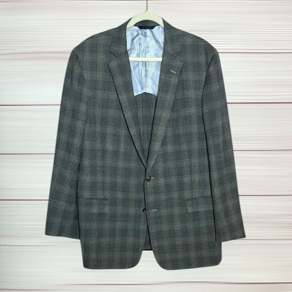 Brooks Brothers Gray Plaid Blazer Suit Jacket Lightweight Wool Half Lined 46L - Picture 1 of 16